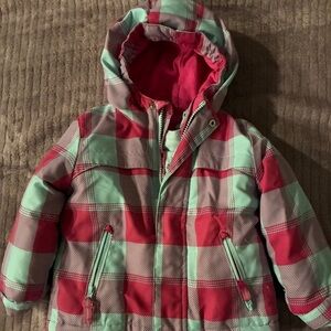 Cat & Jack Pink and Green Plaid Puffer Jacket Size 2T